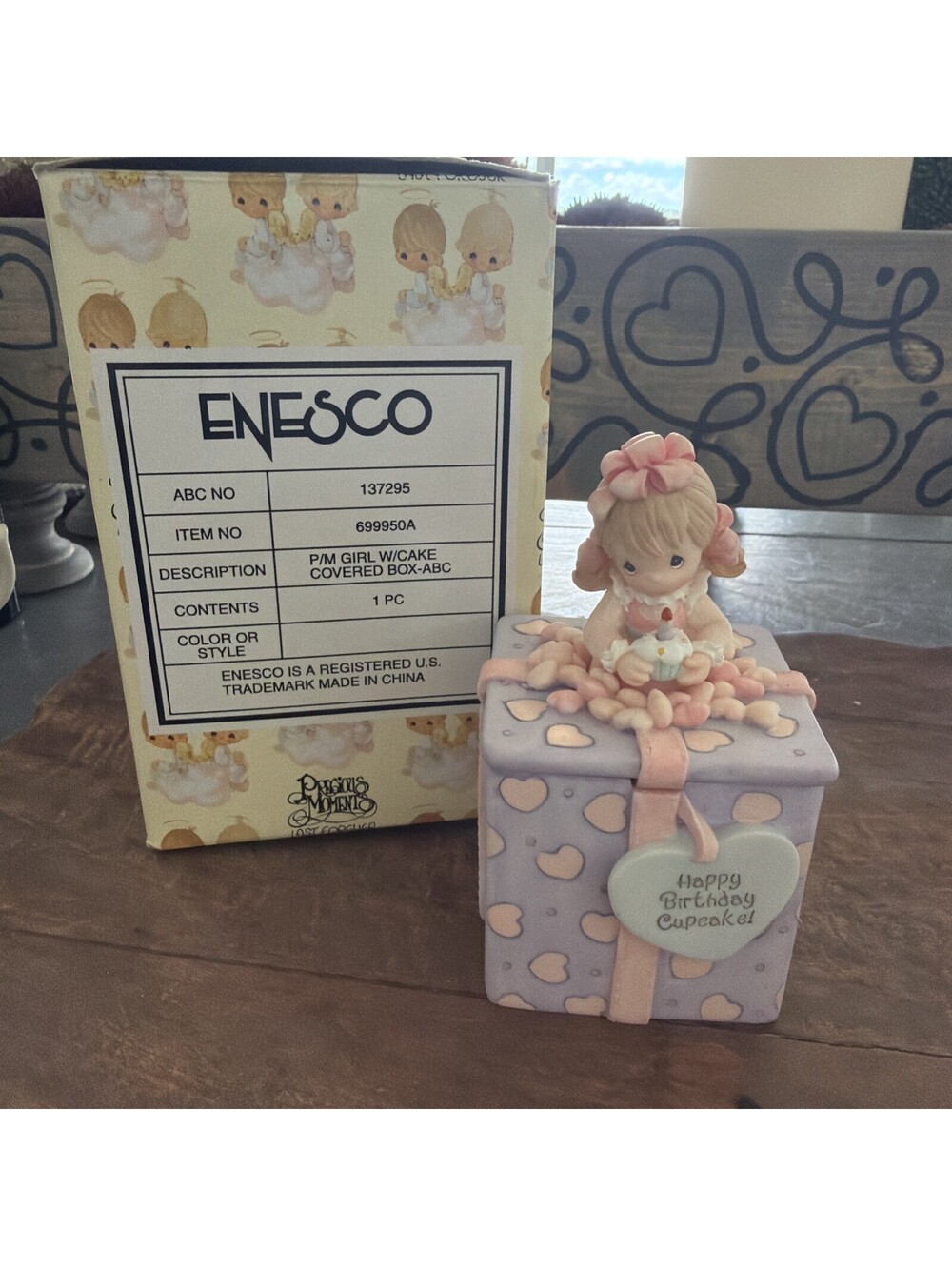 Precious Moments by Enesco - 1999 Happy Birthday Cupcake Trinket Box - 2 Way Lid